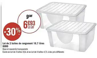 Géant Casino Lot de 2 boîtes de rangement 16.7 litres dodo offre