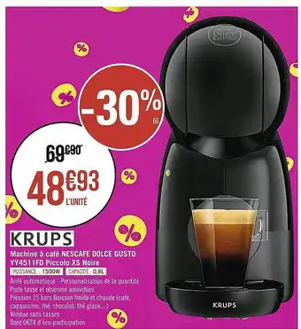 Géant Casino Machine à café nescafé dolce gusto yy451 1fd piccolo xs noire krups offre
