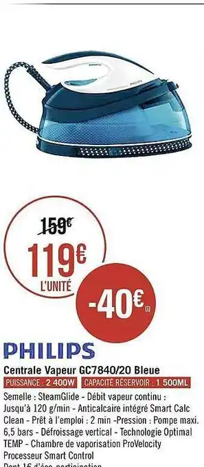 Centrale vapeur gc7840-20 bleue philips