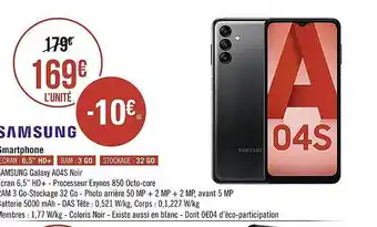 Géant Casino Smartphone samsung galaxy a04s noir offre