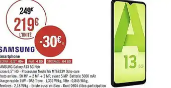 Géant Casino Smartphone samsung galaxy a13 5g noir offre