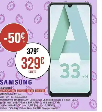Géant Casino Smartphone samsung galaxy a33 noir offre