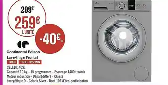 Géant Casino Lave-linge frontal continental edison offre