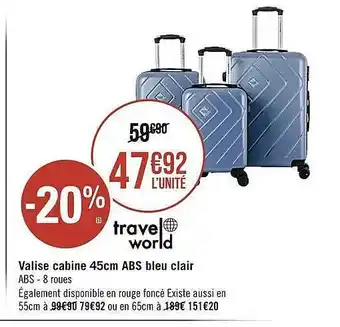 Géant Casino Valise cabine 45 cm abs bleu clair offre