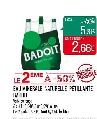Match Eau minérale naturelle pétillante badoit offre