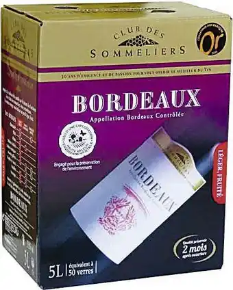 Casino Supermarchés Bon plan sur l'AOC Bordeaux rouge CLUB DES SOMMELIERS offre