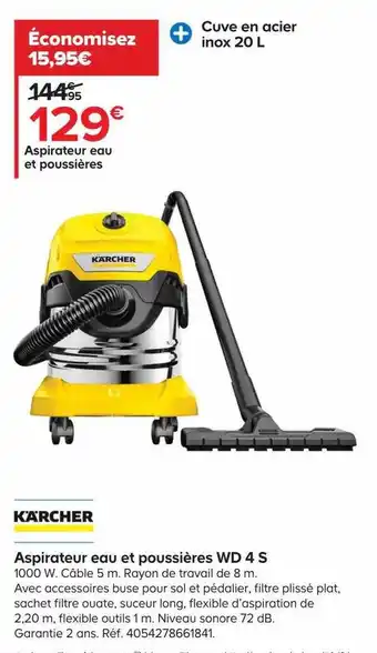 Castorama Aspirateur eau et poussières wd 4s kärcher offre