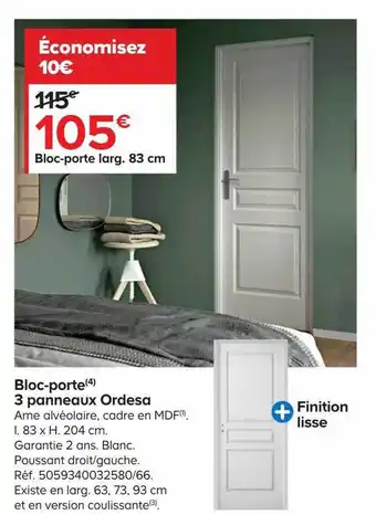 Castorama Bloc-porte 3 panneaux ordesa offre