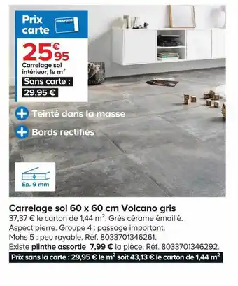 Carrelage sol 60 x 60 cm volcano gris