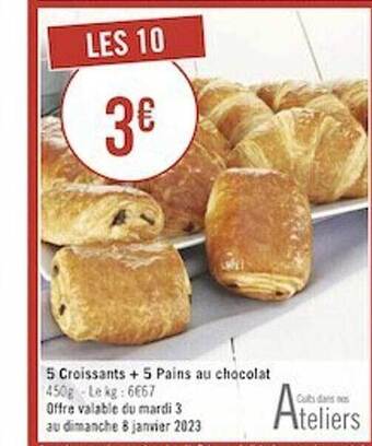 Géant Casino 5 croissants + 5 pains au chocolat offre