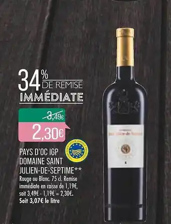 Match Pays d'oc igp domaine saint julien-de-septime offre