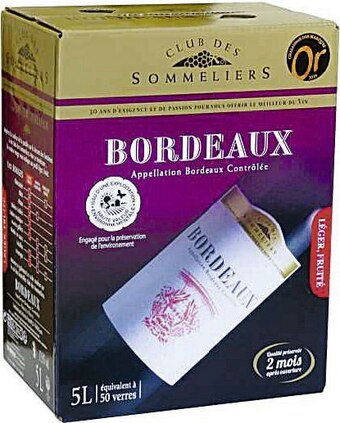 Casino Supermarchés Bon plan sur l'AOC Bordeaux rouge CLUB DES SOMMELIERS offre