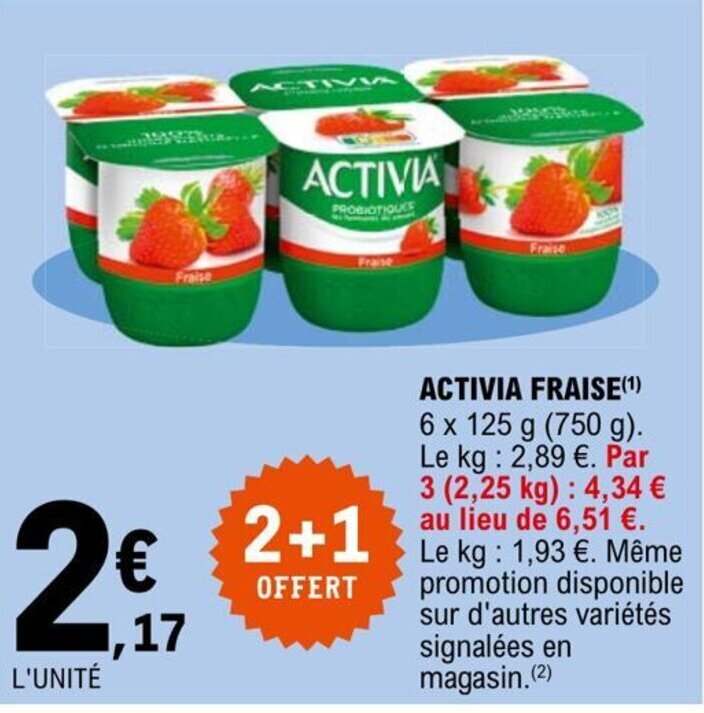 Promo Activia Fraise chez E.Leclerc