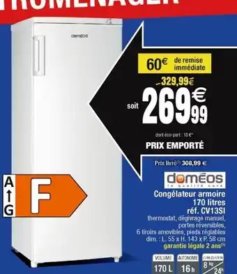 Cora x Carrefour Congélateur doméos offre