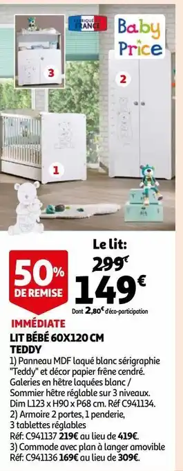 Auchan Lit bébé 60x120 cm teddy offre