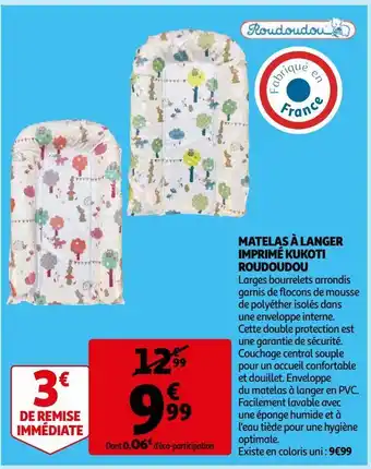 Auchan Matelas à langer imprimé kukoti roudoudou offre