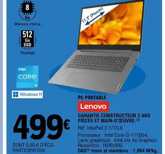 E.Leclerc Lenovo Pc Portable offre