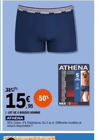 E.Leclerc Athena Lot de 5 boxers Homme offre