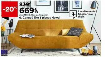 BUT Canapé Fixe 3 Places Hawaï offre