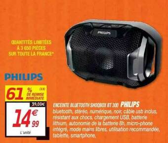 Netto Enceinte Bluetooth Shoqbox Bt 300 Philips offre