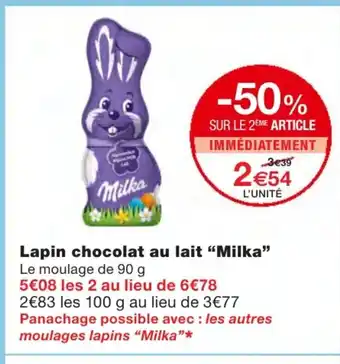 Monoprix Lapin chocolat au lait Milka offre