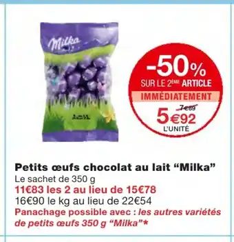 Monoprix Petits œufs chocolat au lait Milka offre