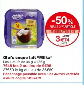 Monoprix Œufs coque lait Milka offre