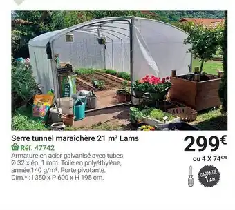 Serre Tunnel Maraîchère 21 M2 Lams