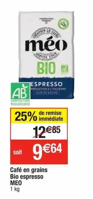 Cora x Carrefour Café en grains bio espresso méo offre