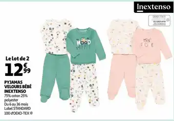 Auchan Pyjamas velours bébé inextenso le lot de 2 offre