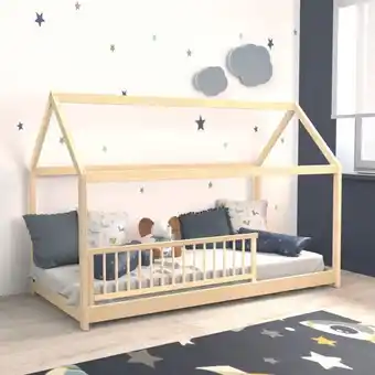 Lit cabane en bois massif 90 x 190 cm avec sommier + barrière de lit louis