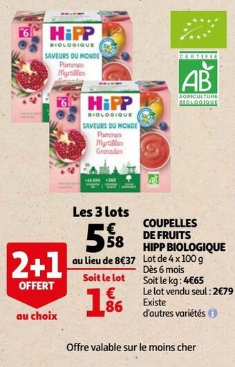 Auchan Coupelles de fruits hipp biologique offre