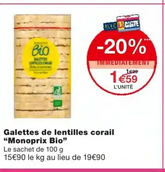 Monoprix Galettes de lentilles corail offre