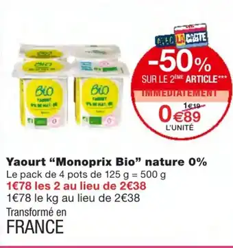 Monoprix Yaourt Monoprix Bio offre