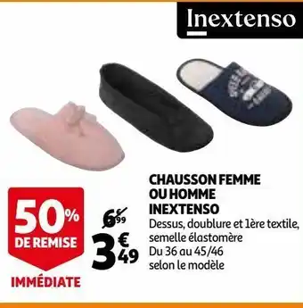 Auchan Chausson femme ou homme inextenso offre