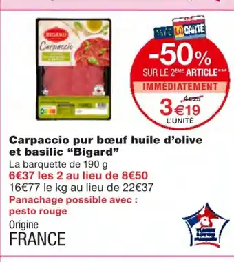 Monoprix Carpaccio pur bœuf huile d'olive offre
