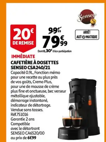 Auchan CafeTiere A Dosettes Senseo CS240/21 offre