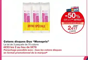 Monoprix Cotons disques Duo offre