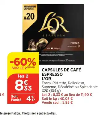 Bi1 Capsules de Cafe Espresso l'Or offre