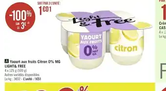 Géant Casino Yaourt Aux Fruits Citron 0% MG Light & Free offre