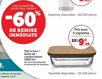 Super U Plat à four / boîte de conservation 2300 ml offre