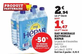 Super U Eau minerale naturelle hepar offre