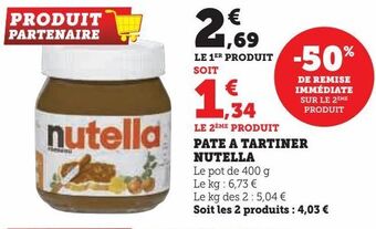 Super U Pate a tartiner nutella offre