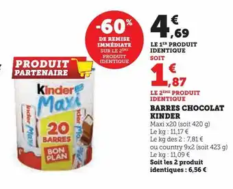 Super U Barres chocolat kinder offre