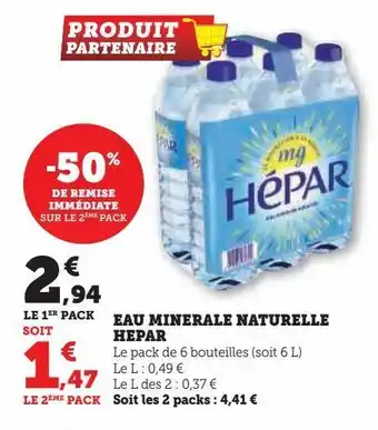 Hyper U Eau minerale naturelle hepar offre