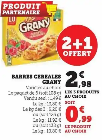 Hyper U Barres cereales grany offre