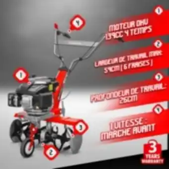 Motobineuse thermique 139cc - 6 fraises - elem garden