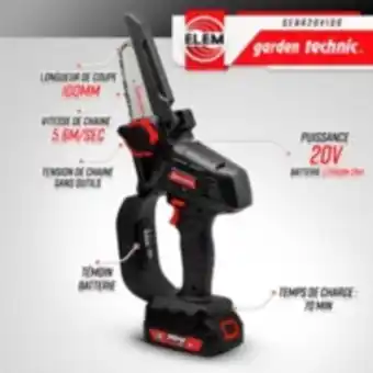 E.Leclerc Brico Tronçonneuse portative rechargeable 20v - livrée avec batterie et chargeur - elem garden offre
