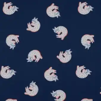 Tissu cretonne bleu chat paresseux