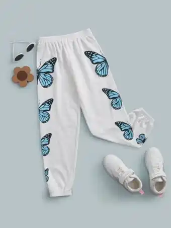 Shein fille pantalon de survêtement à imprimé papillon